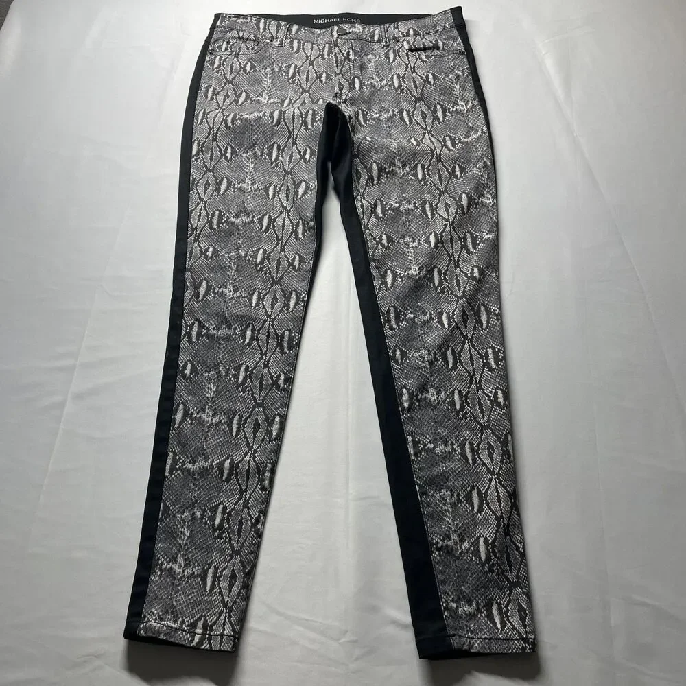 Michael Kors Skinny Pants Snake Print Black Gray Mid Rise Women's Size 10